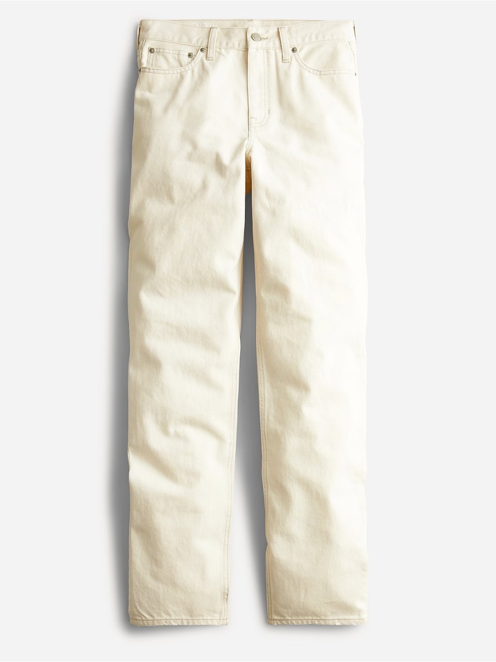 J. Crew Cream Slouchy Boyfriend Denim Jeans with Tan Leather Patch
